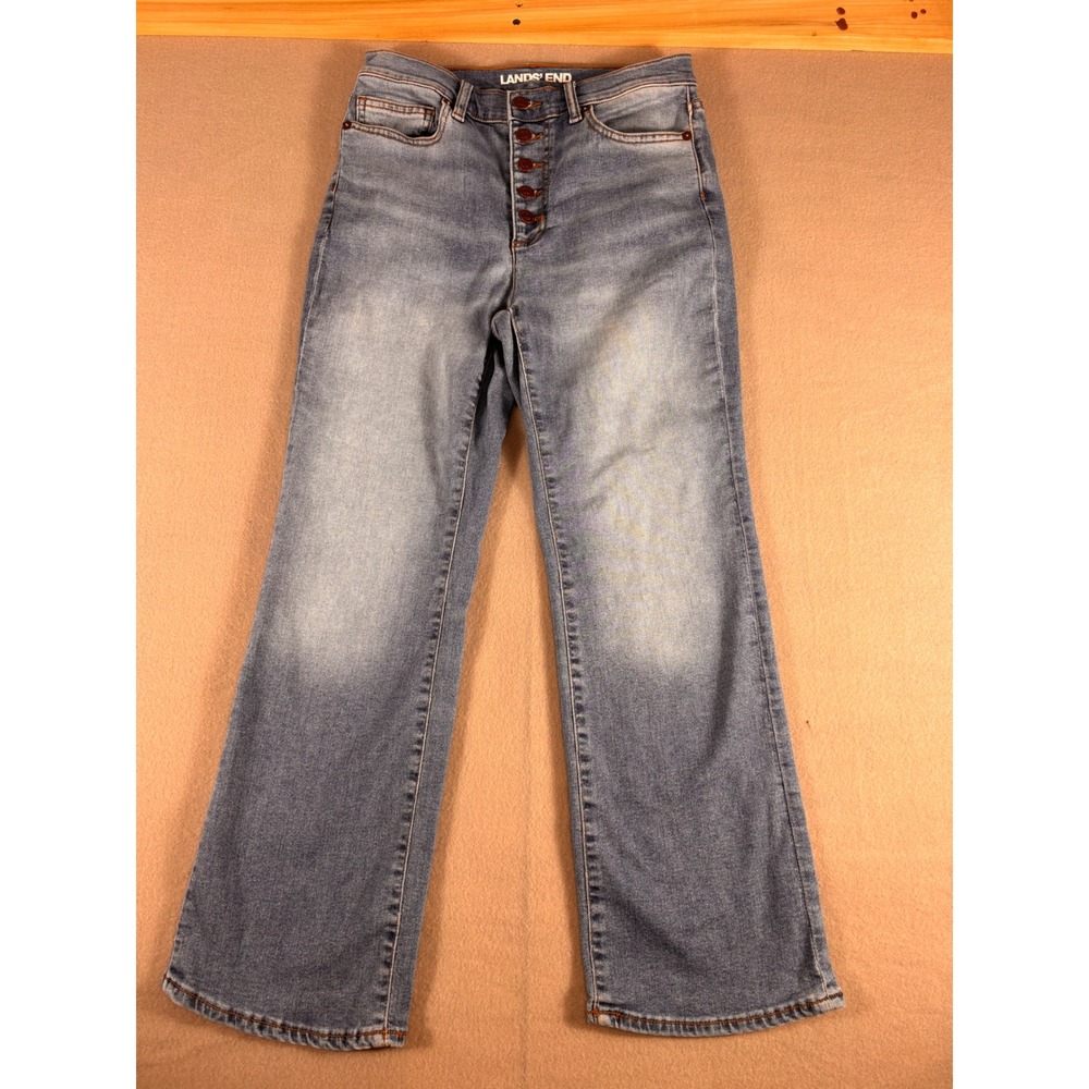 Lands End Button Fly High Rise Wide Leg Light Wash Blue Jeans Womens 4 27 545954